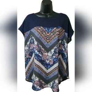 Junior's Blue Chevron Blouse with Front Pocket